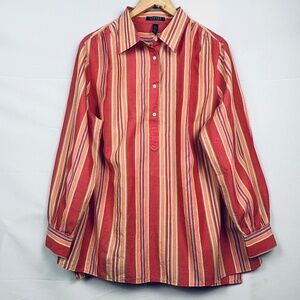 Lauren Ralph Lauren LongSleeve Lightweight Cotton Popover Tunic Blouse 1X Preppy